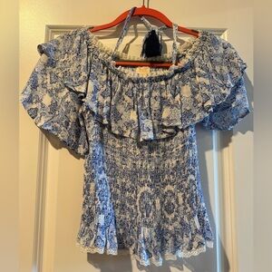 Paisley smocked off the shoulder top